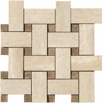Travertini Polished Mosaic Weave Floor and Wall Tile 12X12 Beige (1 Piece) 